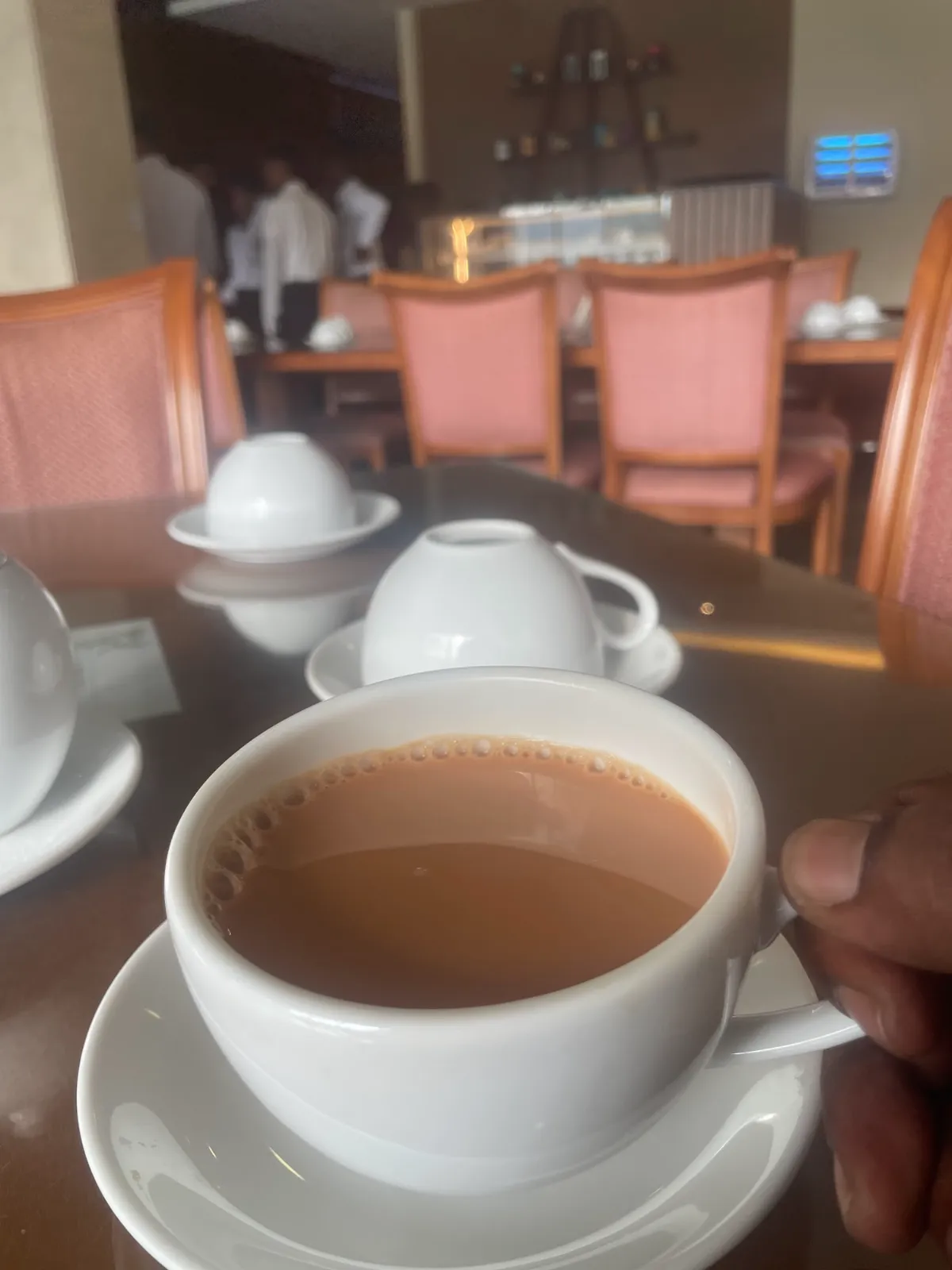 A cup of milk tea on a table in the Labookellie tea lounge